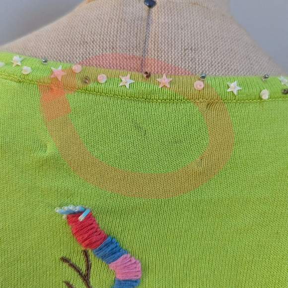Design Options by Philip & Jane Gordon Lime Green Holiday Snowman Cardigan - Med - Picture 4 of 12